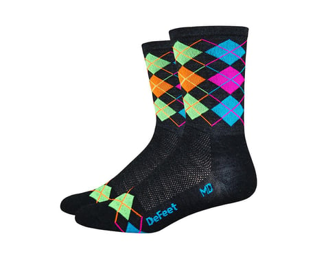 DeFeet Wooleator Hi-Top Sock (Argyle Charcoal/Orange/Blue/Green/Pink) (M)