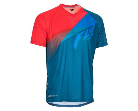Fly Racing Super D Jersey (Dark Teal/Cyan/Red) (L)